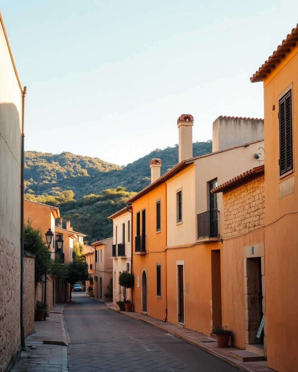 A small Mallorcan inland village with honey-coloured stone houses set against pine-covered hills.